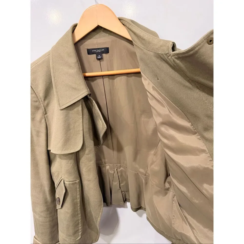 Ann Taylor Khaki Cotton Utility Crop‎ Jacket Size 8